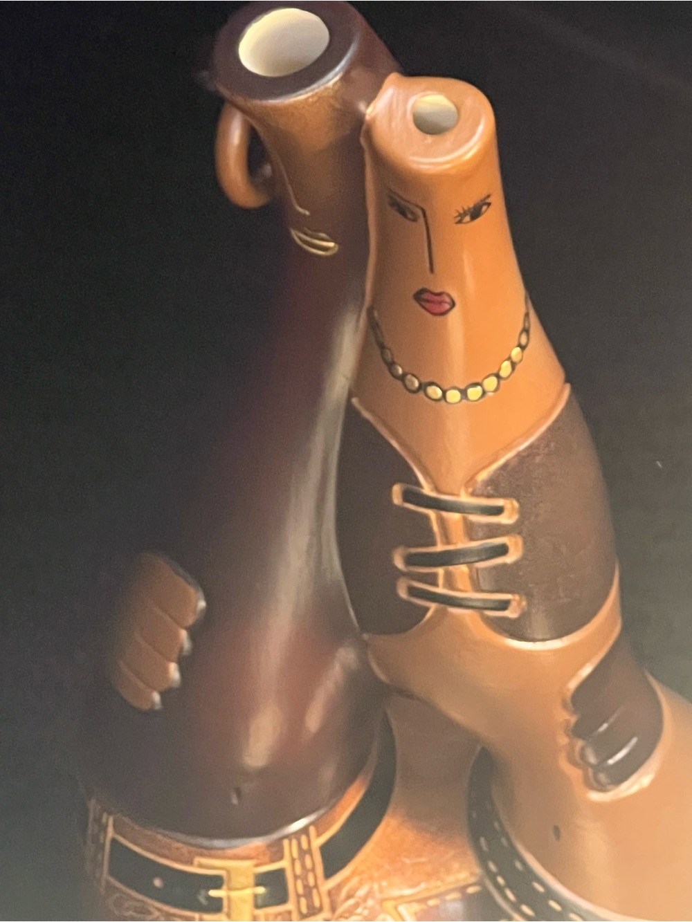 10 Inches Tall Colored Pottery Sculpture Statue " Lovers ",Chinese "Ru Tao"